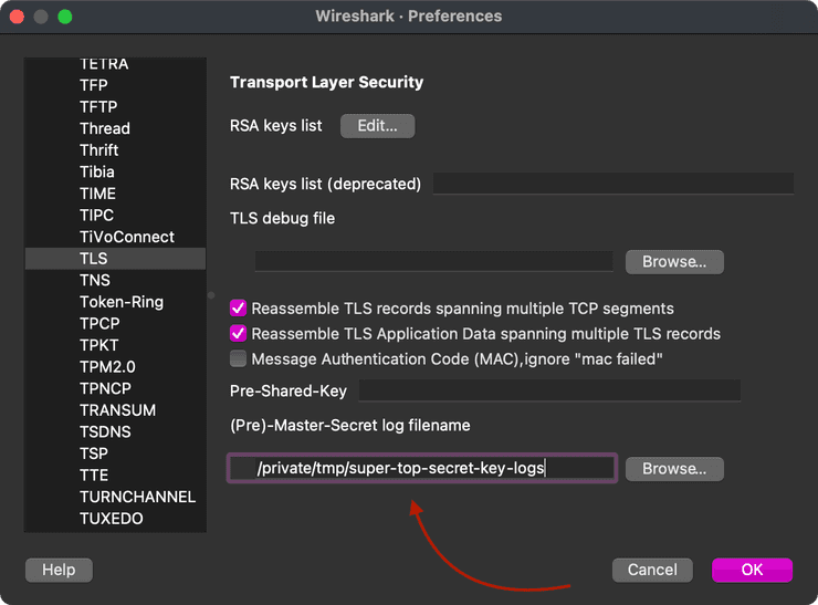 wireshark tls preferences